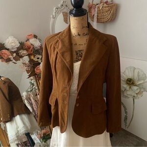 Vintage Brown Faux Suede Blazer Jacket